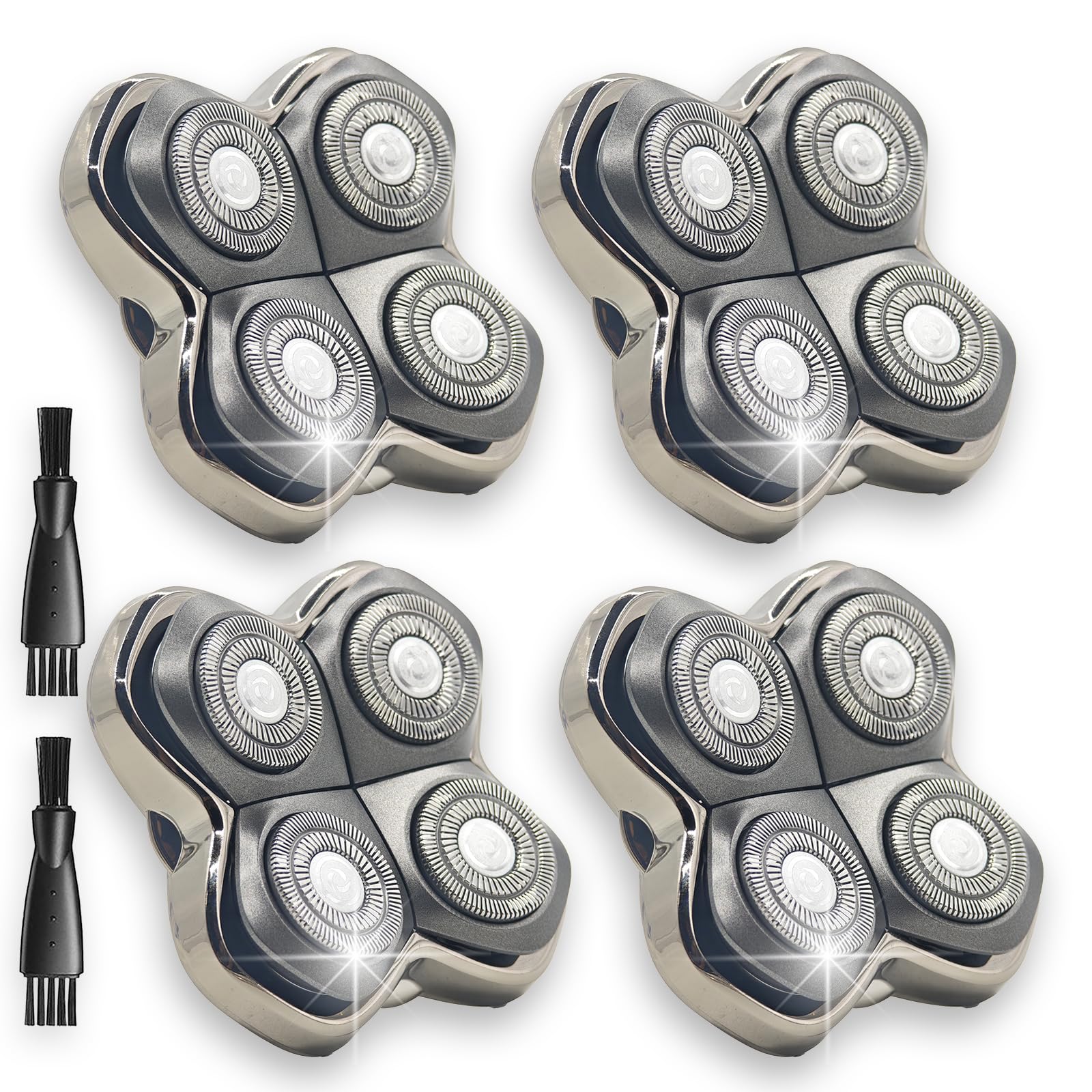 Bpbdzz 4 Pack 4-Shaver Replacement Heads for Skull Pitbull Series, Palm & Butterfly Kiss, Electric Head & Face Shaver Refills with 1 Cleaning Brush