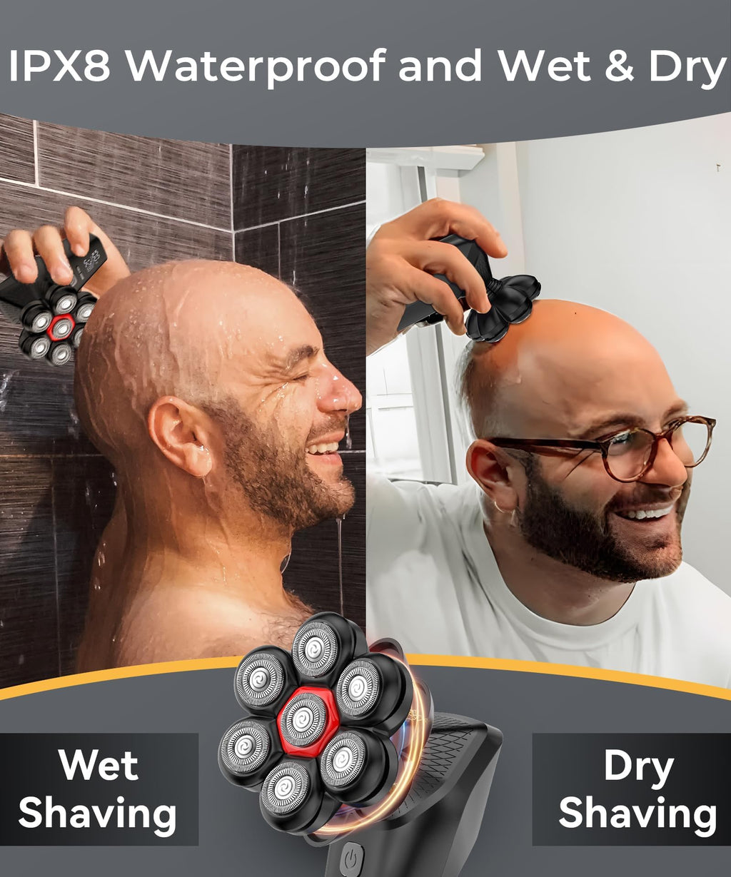 Head Shavers for Bald Men, Magnetic 7D Electric Razor IPX8 Waterproof for Bald Men, Wet/Dry LED Display Rechargeable Rotary Shaver 5 in 1 Grooming Kit with USB-C Charge