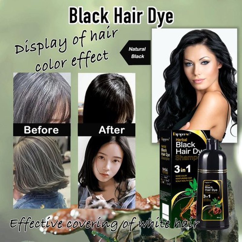 Dapoprren Black Hair Dye Shampoo 3 in 1, Natural Dye to Cover Gray Hairs,Hair Color Shampoo for Women and Men,Herbal Ingredient Shampoos for Grey Hairs Coverage-500ml/17 Oz
