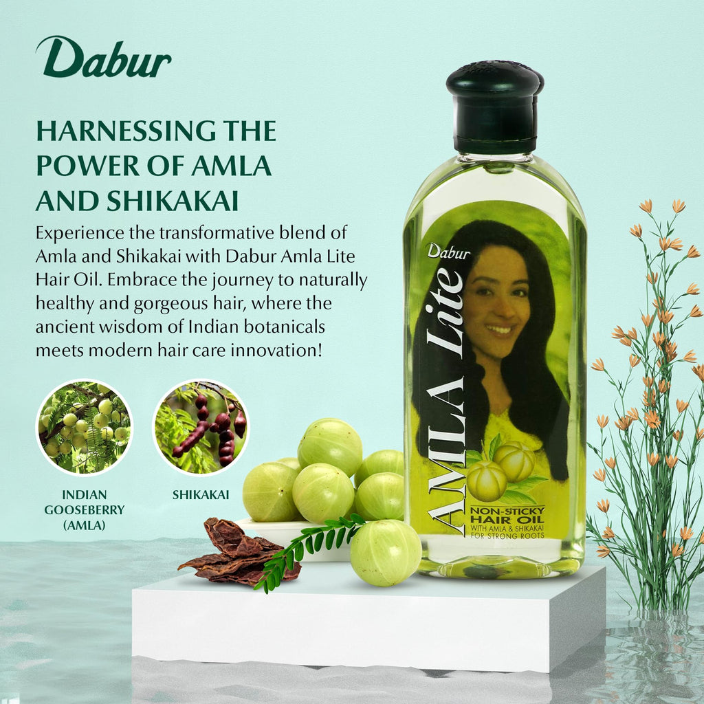 Dabur Amla Lite Hair Oil - Natural Moisturizing, Strengthening and Hair Oil Elixir for Healthy Scalp, Promotes Nourishing for Soft, Manageable, Long and Smooth Hair From Root to Tip - 200 ML