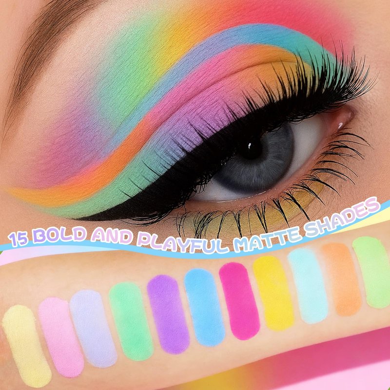 UCANBE Colorful Matte Makeup Eyeshadow Palette, 15 Shades Vibrant MACARON Pastel Eye Shadow Pallet, High Pigmented Blendable Rainbow Make Up Plattet Kit - Mint Candy