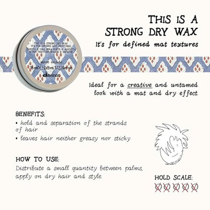 Davines Strong Dry Wax - Matte Texture for Definition & Separation | 2.54 Fl Oz - Strong Hold Styling