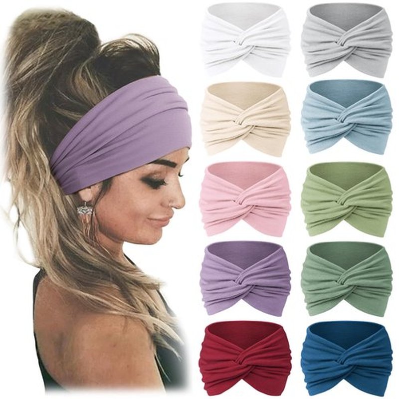 Jesries 10 PCS Women Headbands African Wide Hair Wrap Extra Turban Head Bands for Lady Large Sport Workout Stretch Non-slip Big Hair Bands