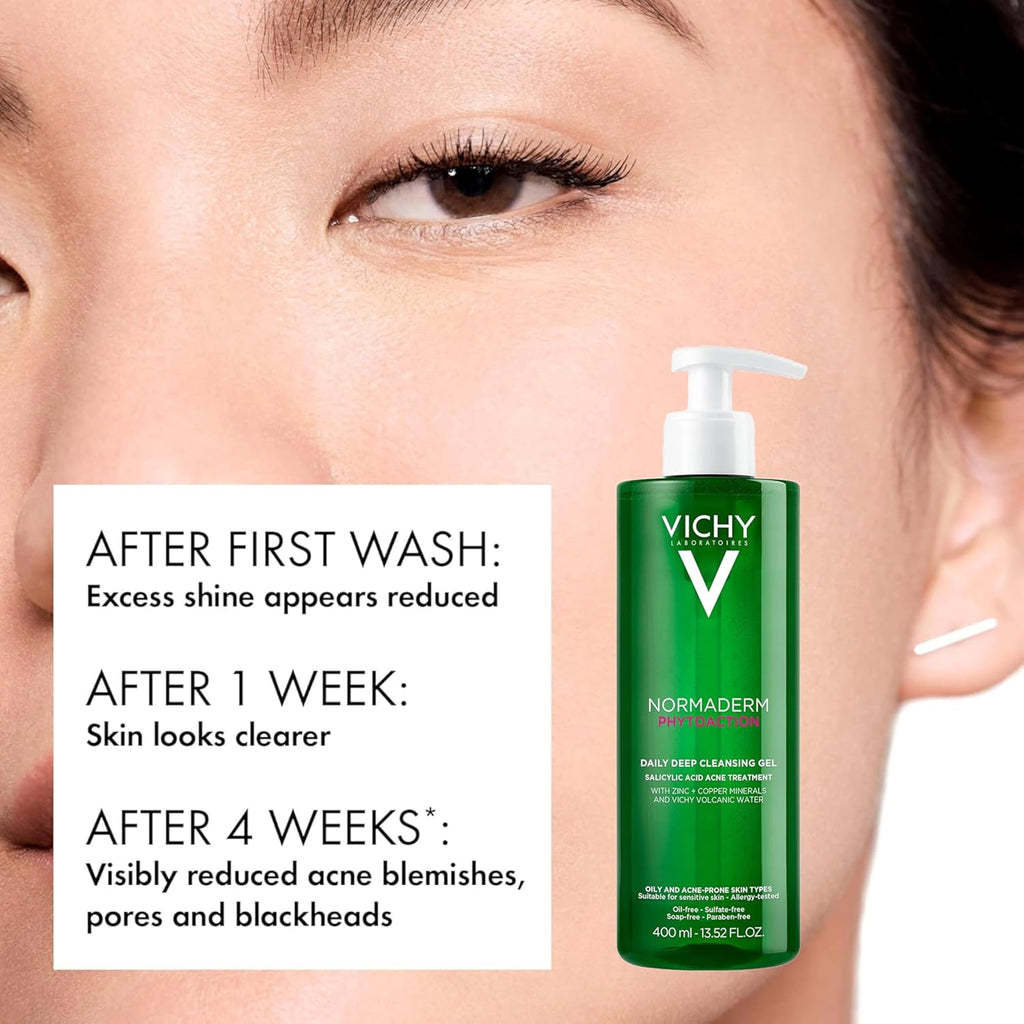 VICHY Normaderm Daily Acne Face Wash - Salicylic Acid Cleanser for Oily Skin | Clears Clogged Pores