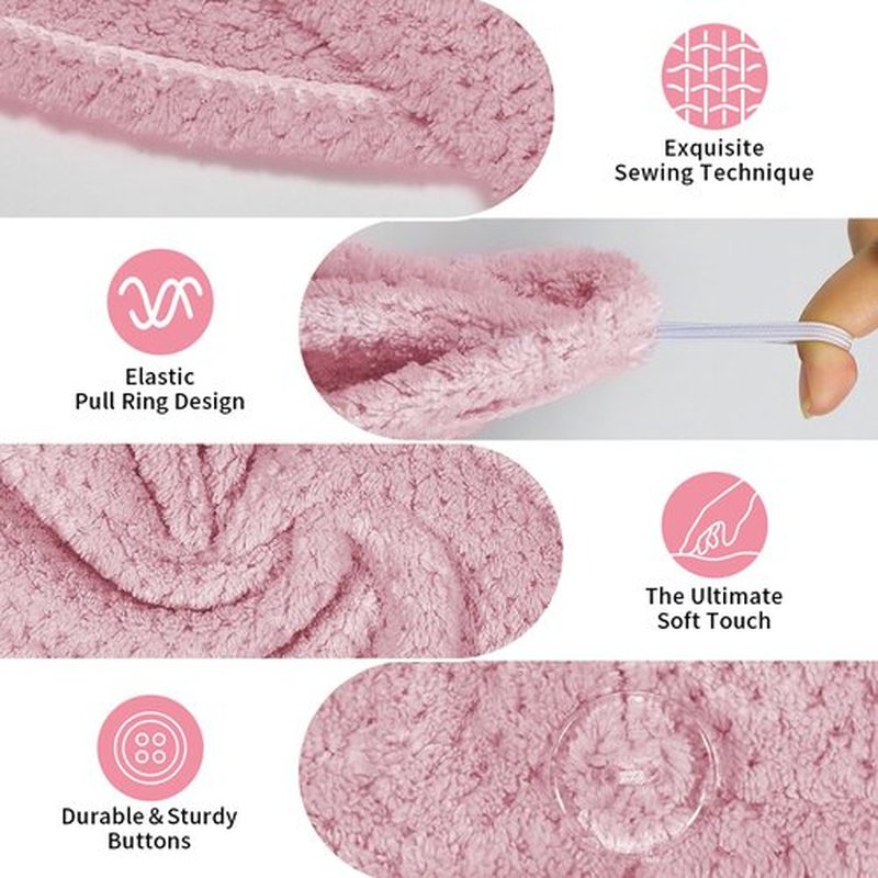 my novel things 3 Pack Hair Towel Wrap for Women, 25.4" x 9.8" Microfiber Towels, Super Absorbent Quick Dry with Button for Curly Hair Anti Frizz (Pink,White,Purple) Gift for Women Girls