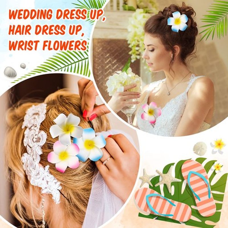 Geosar 100 Pcs Plumeria Hair Clip Hawaiian Foam Flower Hair Clips for Women Luau Beach Hawaii Tropical Bridal Wedding Party Decorations Accessories Vacation Supplies(2.8 Inch)