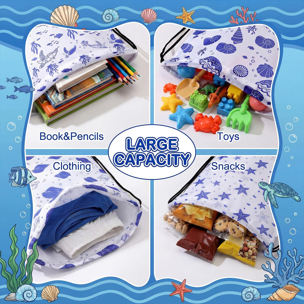Aliceset 20 Pack Ocean Gift Drawstring Bags Bulk, 12x10 Inch Under The Sea Goodie Gift Backpack, Reusable Summer Beach Sacks for Nautical Birthday Travel Party Favors Supplies