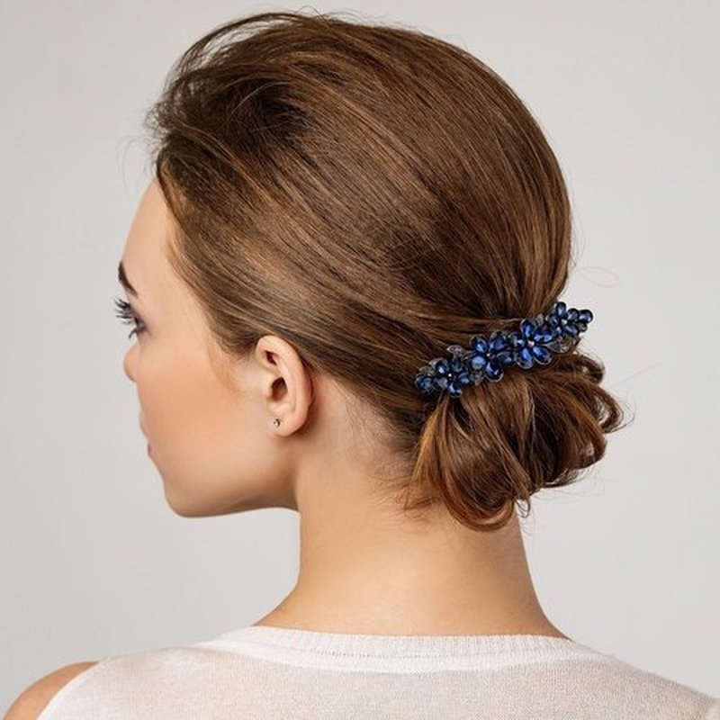 Joez Wonderful Rhinestone Hair Clip Sparkly Crystal Barrettes French Wedding Prom Engagement Pageant First Communion Hair Decorative Accessories for Women Long Hair (Flower Blue, Champagne 2 Pcs)