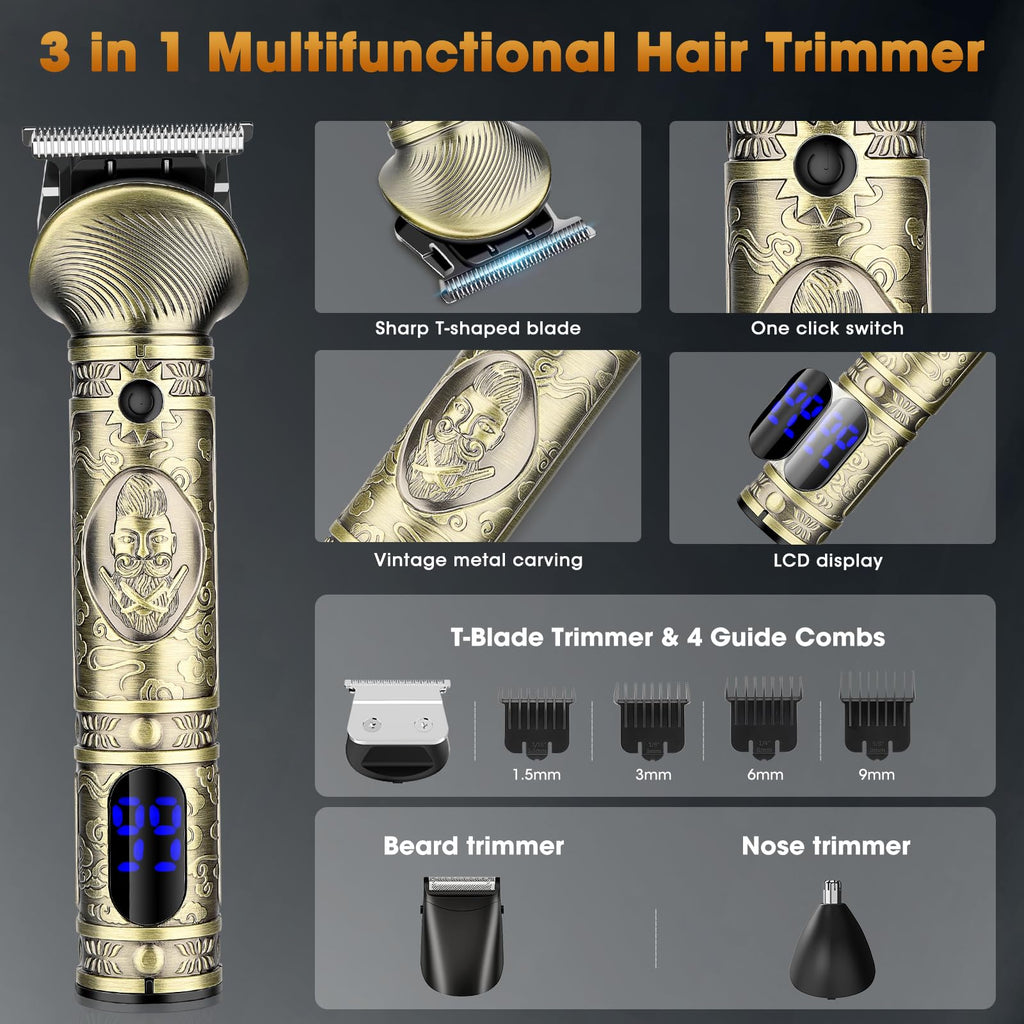 Dumite Professional Hair Clippers for Men,3 in 1 T-Blade Trimmer,Nose Hair Electric Shavers,Cordless Barber Clippers, Bald Hairdressing and Razor Shavers Set Hair Cutting Kit Gift for Men