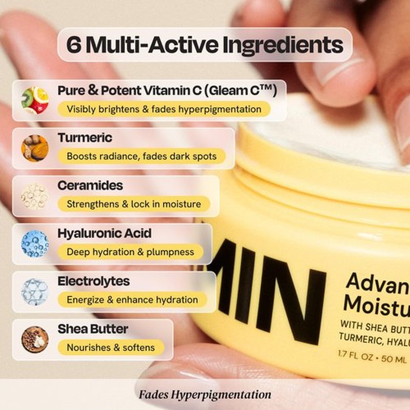 Gleamin Advanced Brightening Moisturizer - Facial Cream with Shea Butter, Vitamin C and Ceramides, Helps Improve the Look of Dark Spots, Uneven Tone & Deep Hydration, Fragrance Free - 1.7 fl oz