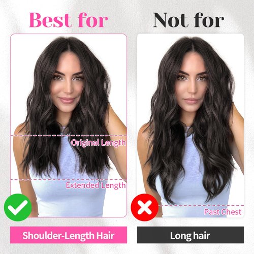 KooKaStyle 14 Inch Clip In Hair Extensions, 6 Pieces Short Hair Extensions, Wavy Curly Synthetic Lace Weft, Lightweight Natural Volume for Women – Black