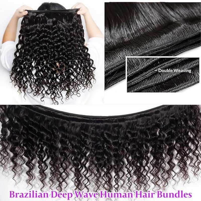 Human Hair Bundles Deep Wave 12 14 16 Inch Curly Bundle Human Hair 12A Virgin Unprocessed Brazilian 3 Bundles Hair Wet and Wavy Quick Weave Hair Extensions For Women Natural Black