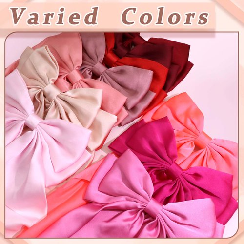 STGDAK Valentine's Day Hair Bows Classic Bow Clips Red Ribbon Bow Barrettes Large Bowknot Clip Satin Bowknot French Barrette Long Tail Cute Valentines Day Hair Accessories For Girls Women Teens