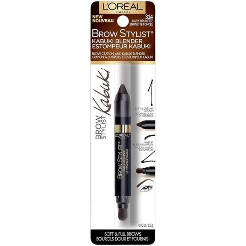 L'Oréal Paris Brow Stylist | Kabuki Blender Brow Crayon for Perfect Brows - Dark Brunette, 0.05 oz.
