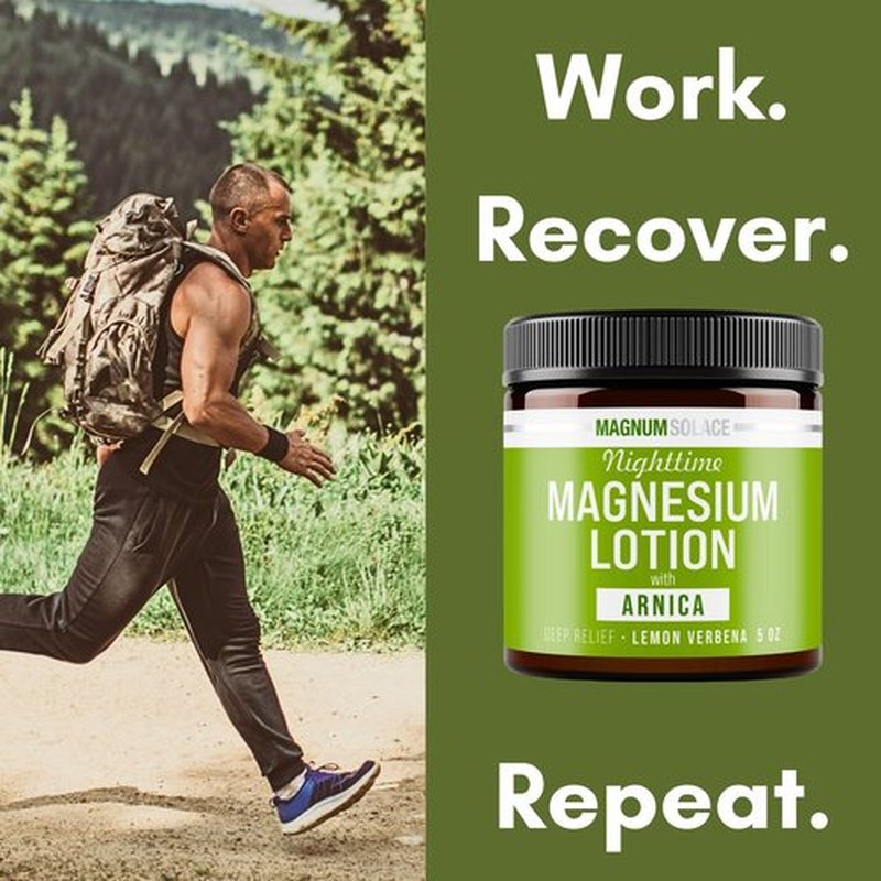 Magnum Solace Nighttime Magnesium Lotion with Arnica – Soothing Relief & Relaxation, Highly Concentrated Magnesium for Muscles & Joints – Apply to Legs or Feet Before Bed – Skin-Friendly