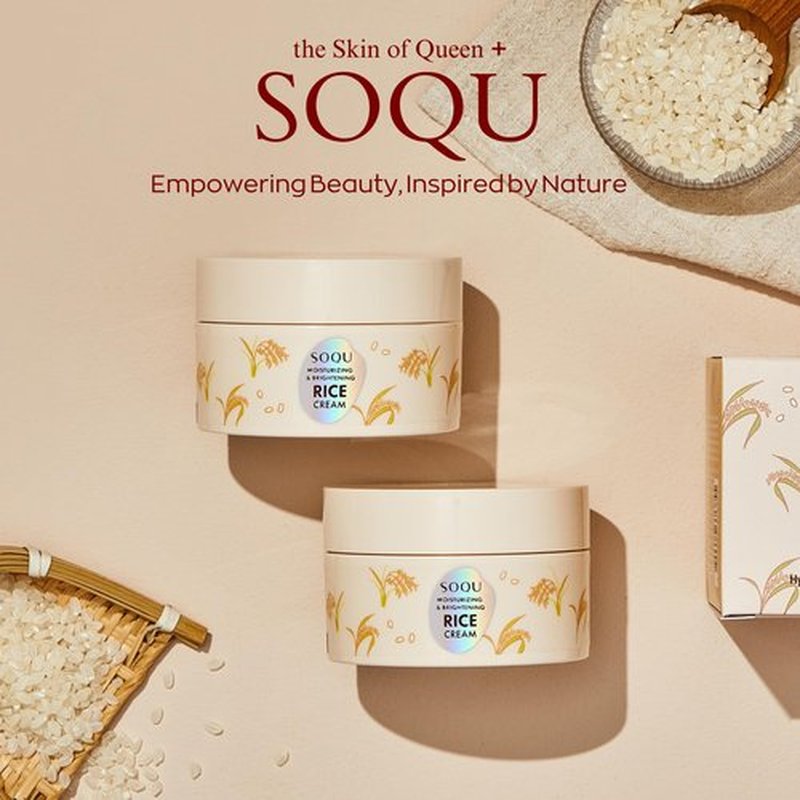 SOQU Moisturizing and Brightening Rice Cream – Deep Hydration, Brightens and Evens Skin Tone – 70g / 2.48oz – Made in Korea