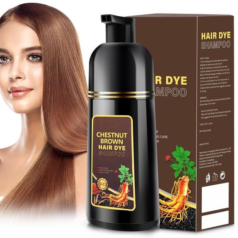 Hair Dye Shampoo 3 in 1, Herbal Shampoo Hair Dye for Women Men, Grey Coverage 16.9fl oz (Chestnut Brown)