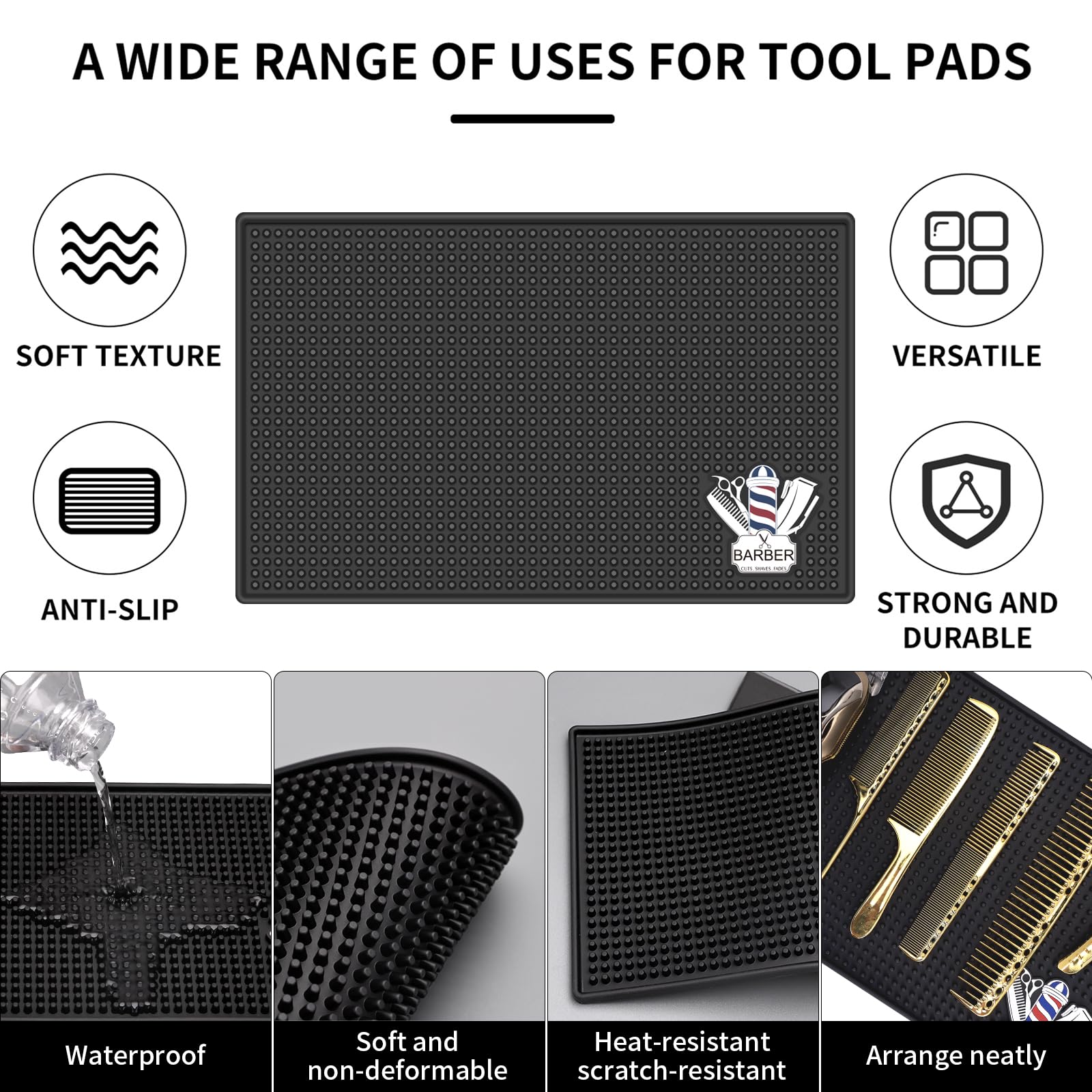 Barber Mat for Clippers Non-Slip Thickened Silicone Non-Slip Mat | Barber Shop Home Counter Workstation Organizer Mat for Scissors, Trimmers, Clippers, Hair Cards, Combs, Razors, etc (13.5*9.5 Inch)