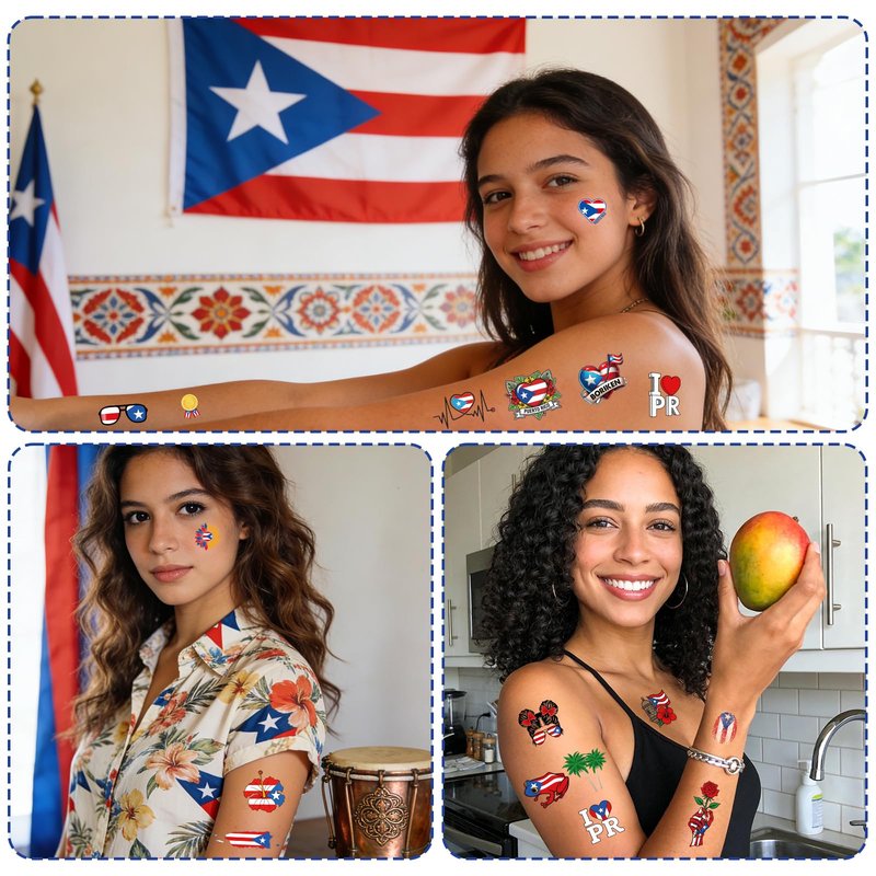 Yoyuspy Puerto Rico Tattoo Stickers - 200+ Puerto Rico Party Decorations Favors Supplies, Pr Puerto Rican Tattoo Stickers Gifts, Puerto Rican Birthday Decor Gifts for Women Men