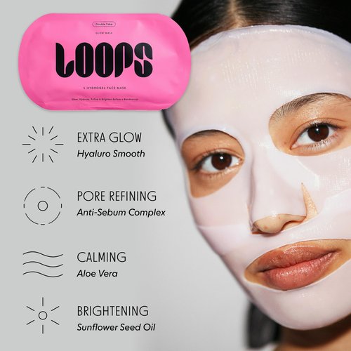 LOOPS Glow Gang Mask Set – Weekly Reset for Rejuvenation, Double Take for Energized Skin, Sunrise Service for – Hydrating and Pore Refining – Safe for Sensitive Skin - Hydrogel Face Masks - 3pc