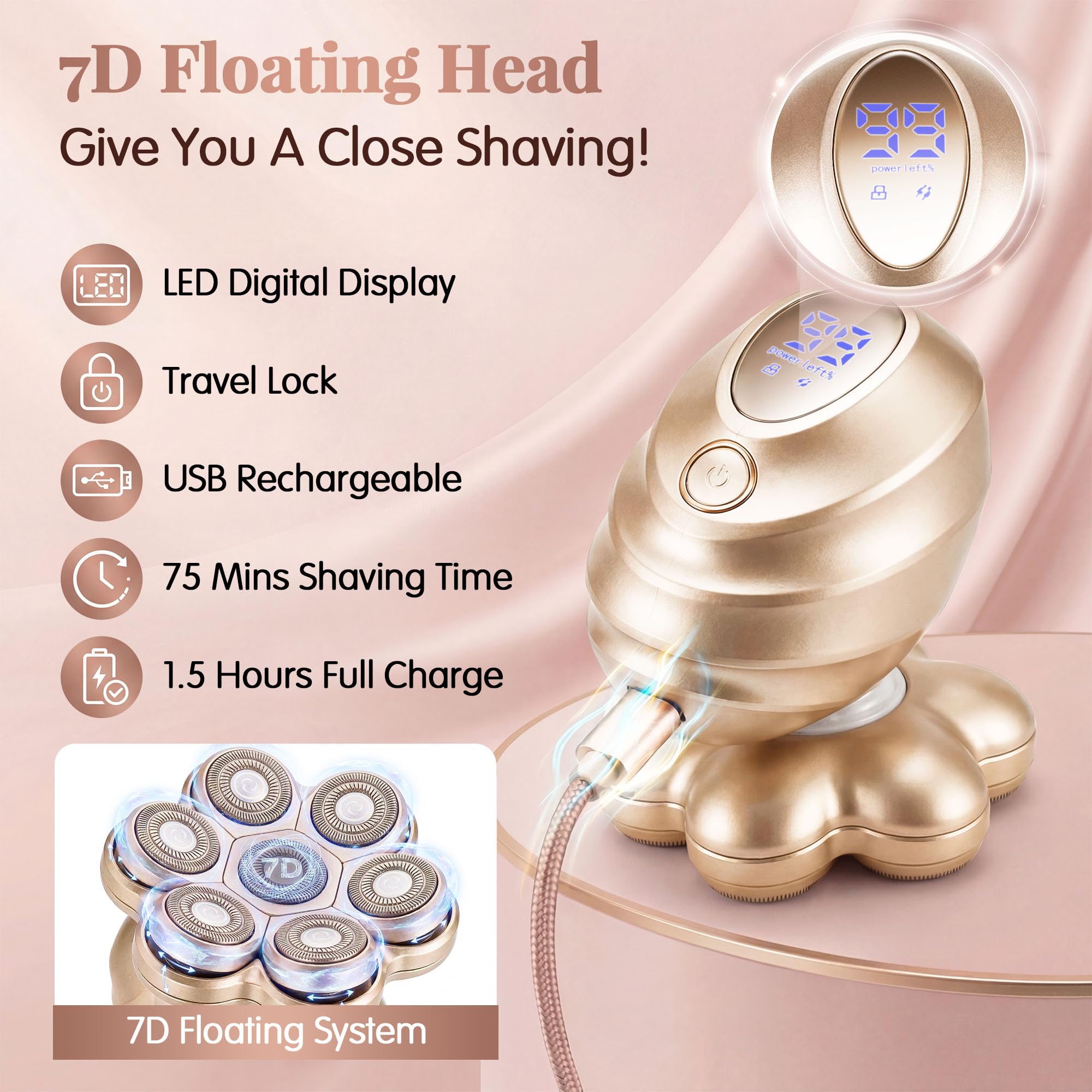 Electric Razors for Women, 5-in-1 Magnetic Electric Shaver for Women, 7D Womens Electric Razor, Wet Dry Bikini Trimmer, Rechargeable Full Body Hair Removal for Face Arms Legs Armpit Pubic Area