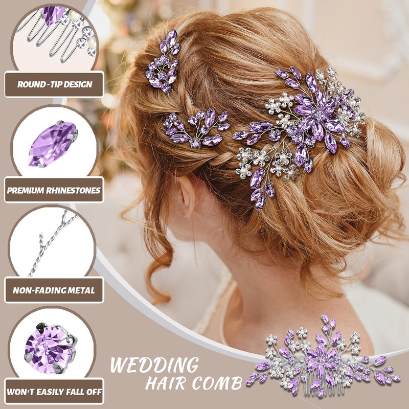 Wedding hair accessories, Bridal for piece headpiece, Bride comb（Purple）