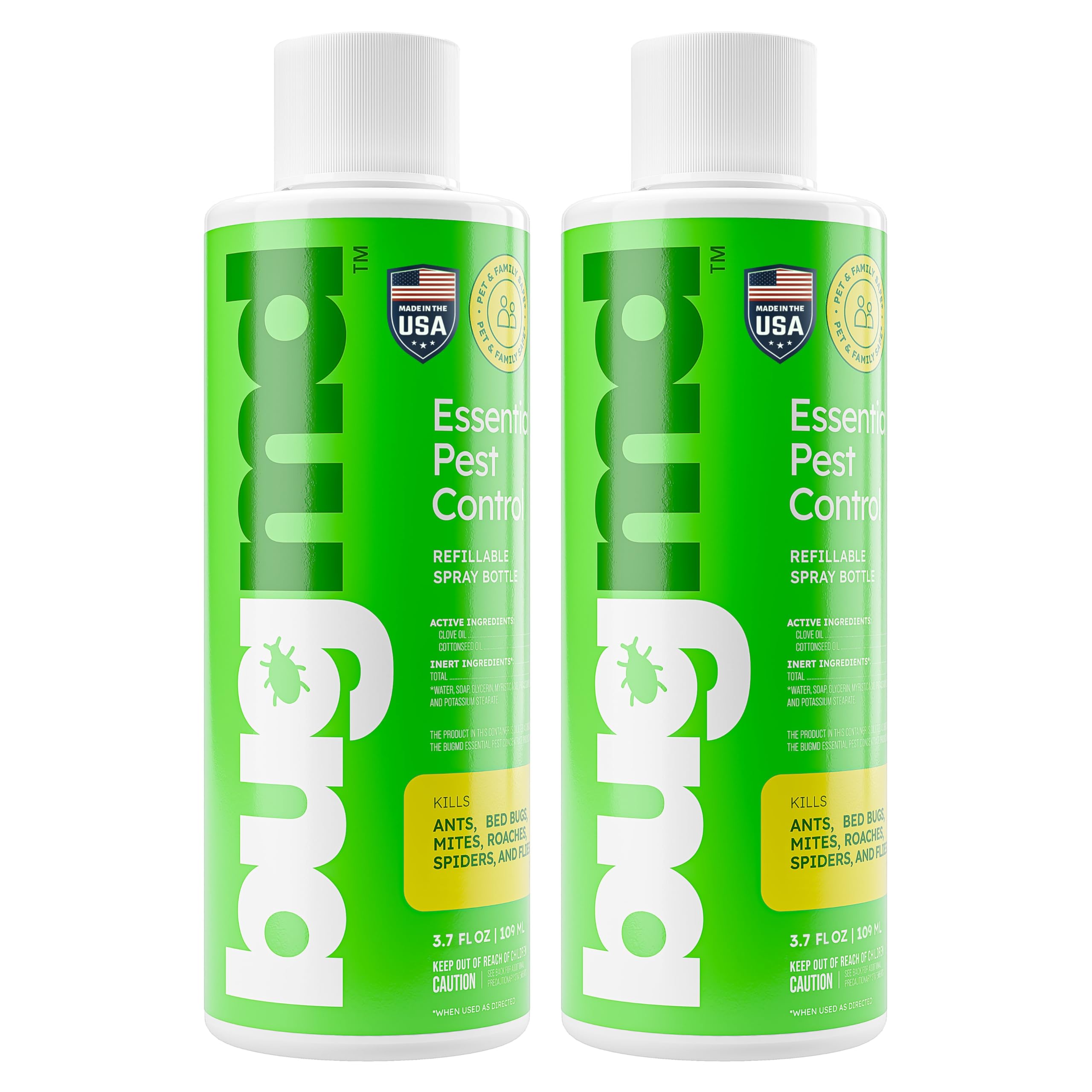 BugMD Pest Control Essential Oil Concentrate (3.7 oz, 2 Pack) - Plant Powered Bug Spray Quick Kills Flies, Ants, Roaches, Mosquitoes, and More