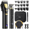 GLAKER Hair Clippers for Men,Professional Mens Hair Clippers Cordless Clippers for Hair Cutting,Precision Trimmer Kit Zero Gap Trimmer with LED Display 15 Guide Combs (Black+Gold)
