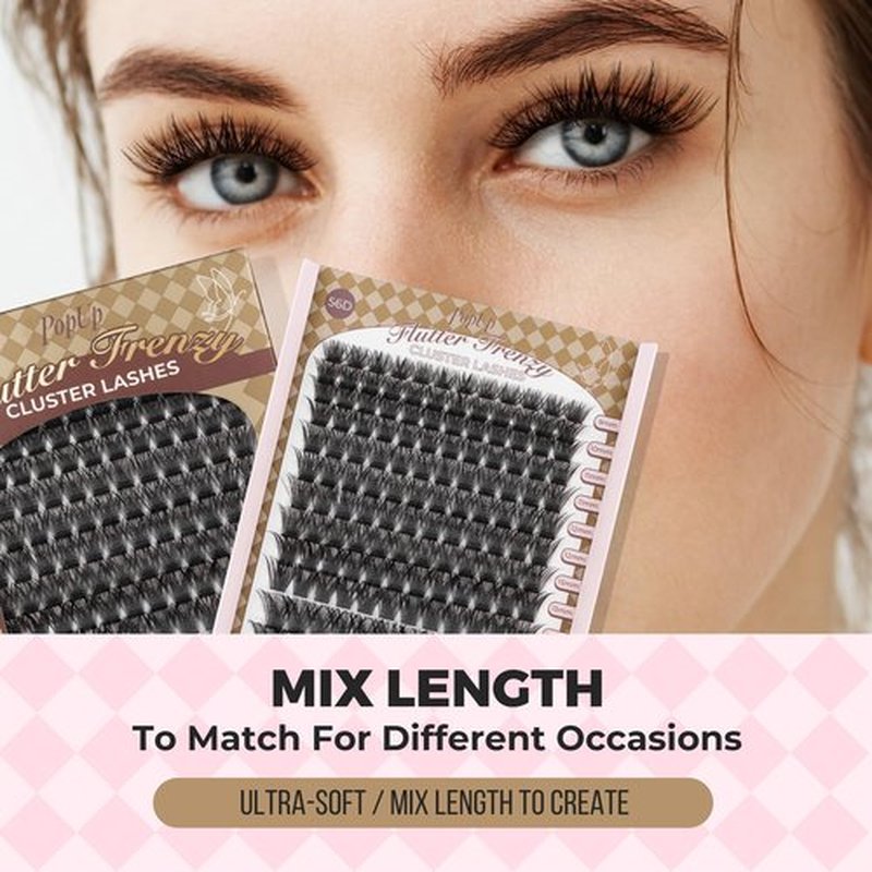 PopUp Cluster Lashes 168pcs Wispy Lash Clusters Soft D Curl Eyelash Clusters Russian Lashes Clusters DIY Eyelash Extensions at Home,Thin Bank 9-18mm MIX (Y56)