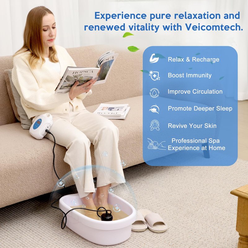 Upgrade Ionic Foot Bath Detox Machine - Ionic Detox Foot Bath, Foot Detox Machine, Touch ON/OFF, LCD & Timer for Home Use Beauty Salon (2 Arrays,100 Liners,1 Blue Bag)