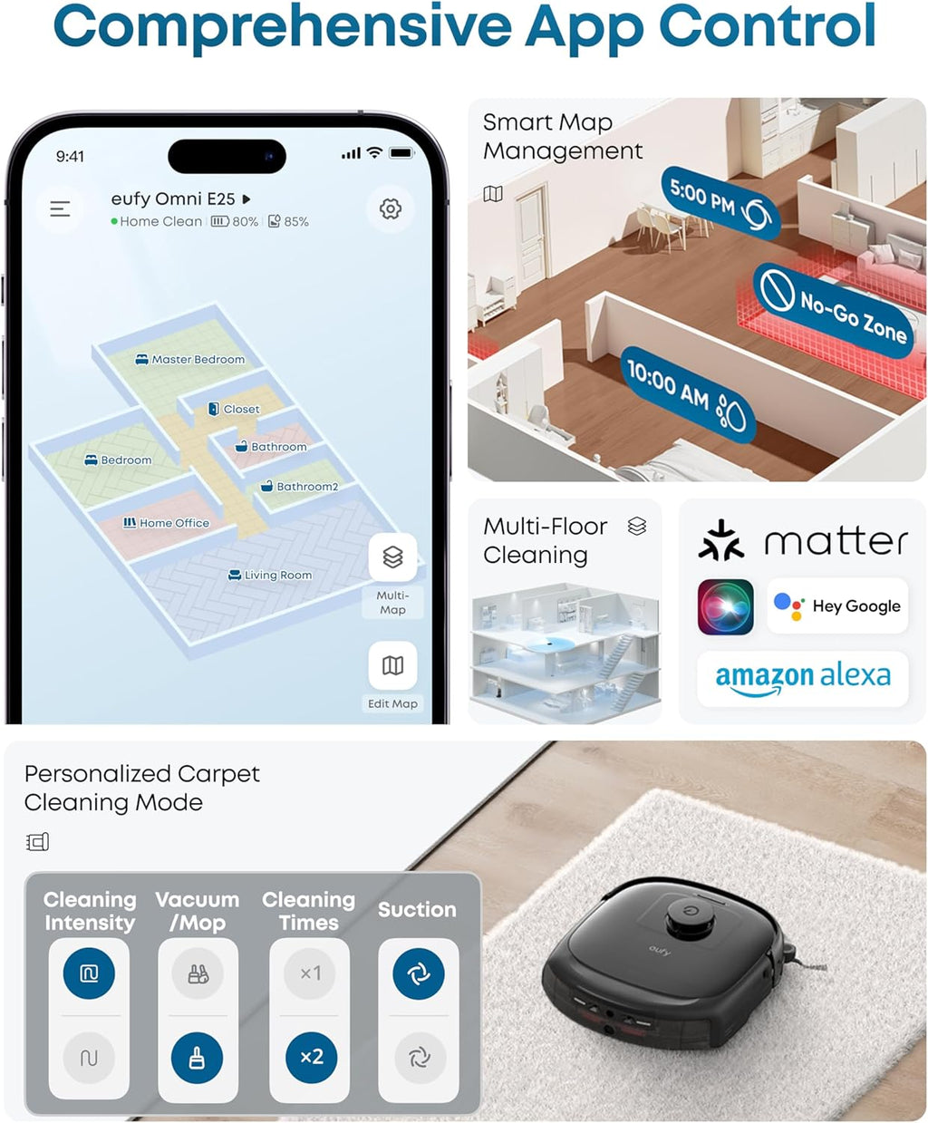 Eufy Robot Vacuum E25 - 20,000 Pa Suction & HydroJet Mop Combo | Edge-to-Corner Cleaning, AI Obstacle Avoidance