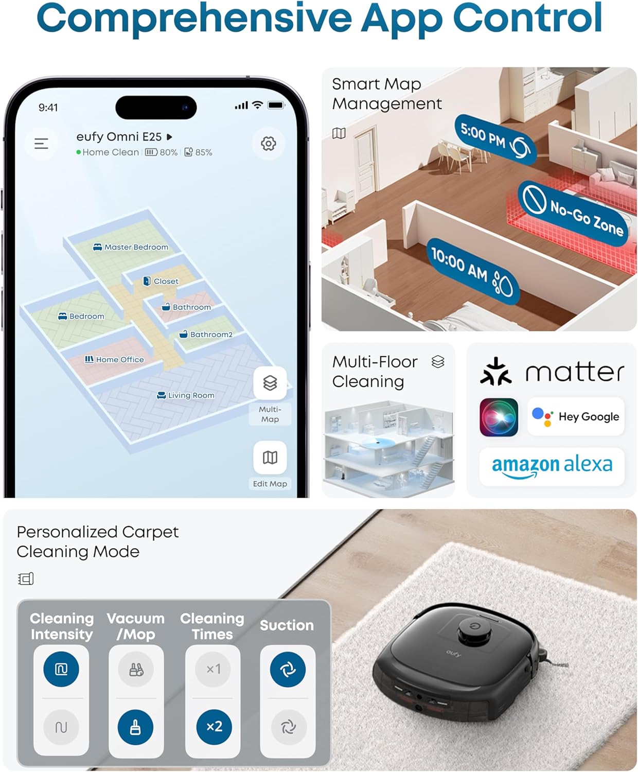 Eufy Robot Vacuum E25 - 20,000 Pa Suction & HydroJet Mop Combo | Edge-to-Corner Cleaning, AI Obstacle Avoidance