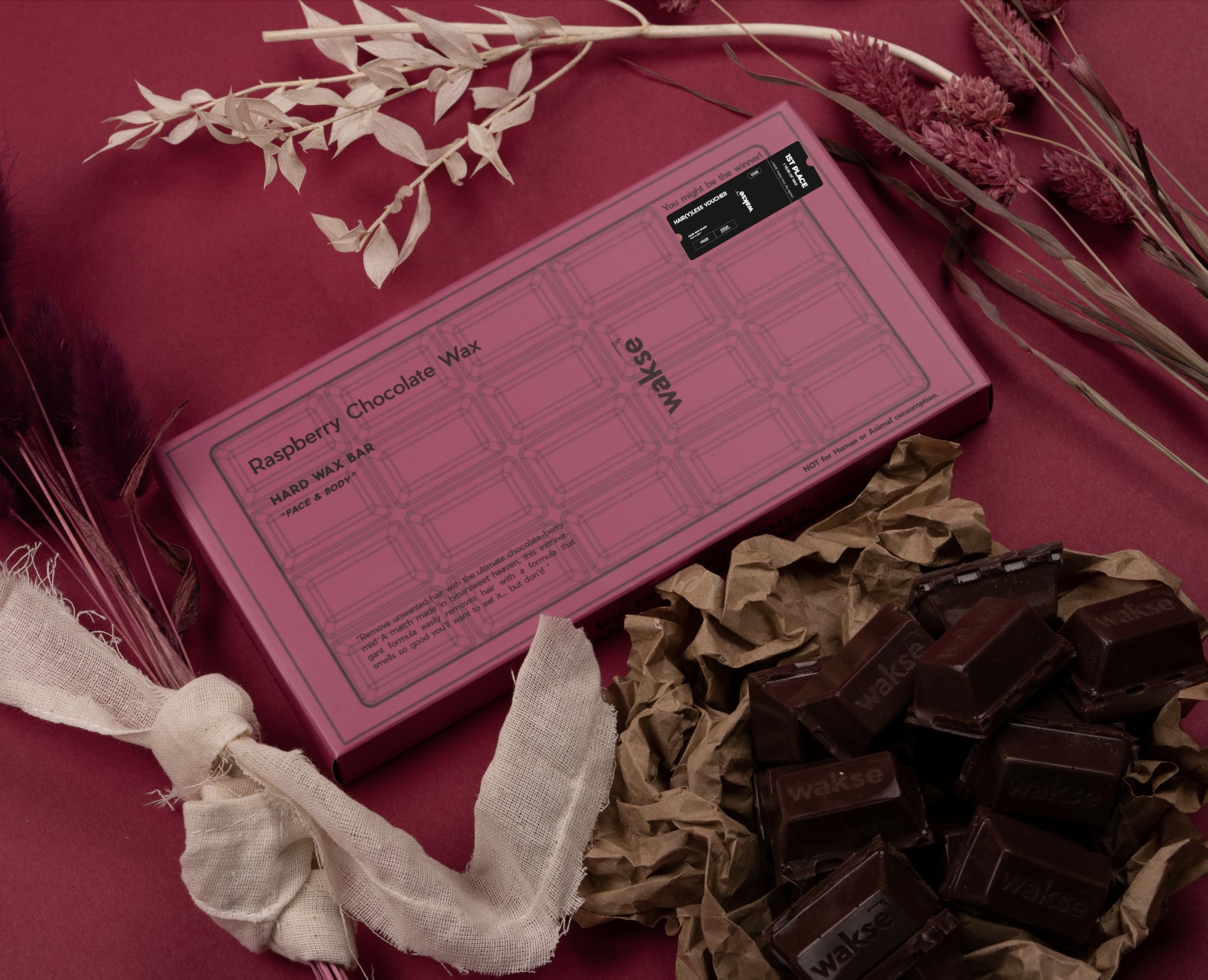 wakse Raspberry Chocolate Hard Wax Bar, For Face and Body Hair Removal, 8oz
