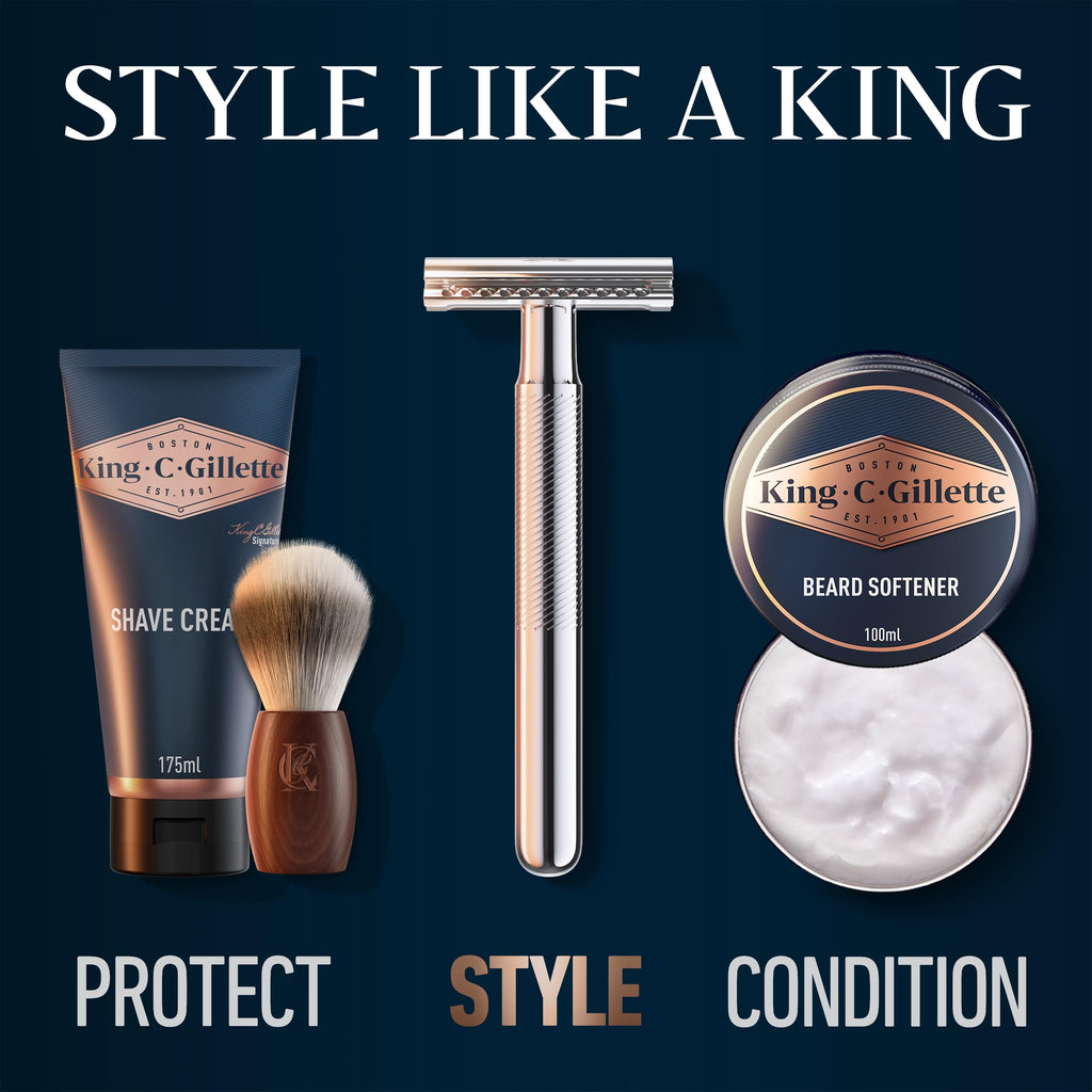 King C. Gillette Double Edge Safety Razor for Men, 5 Platinum Coated Double Edge Razor Blades, Gifts for Men