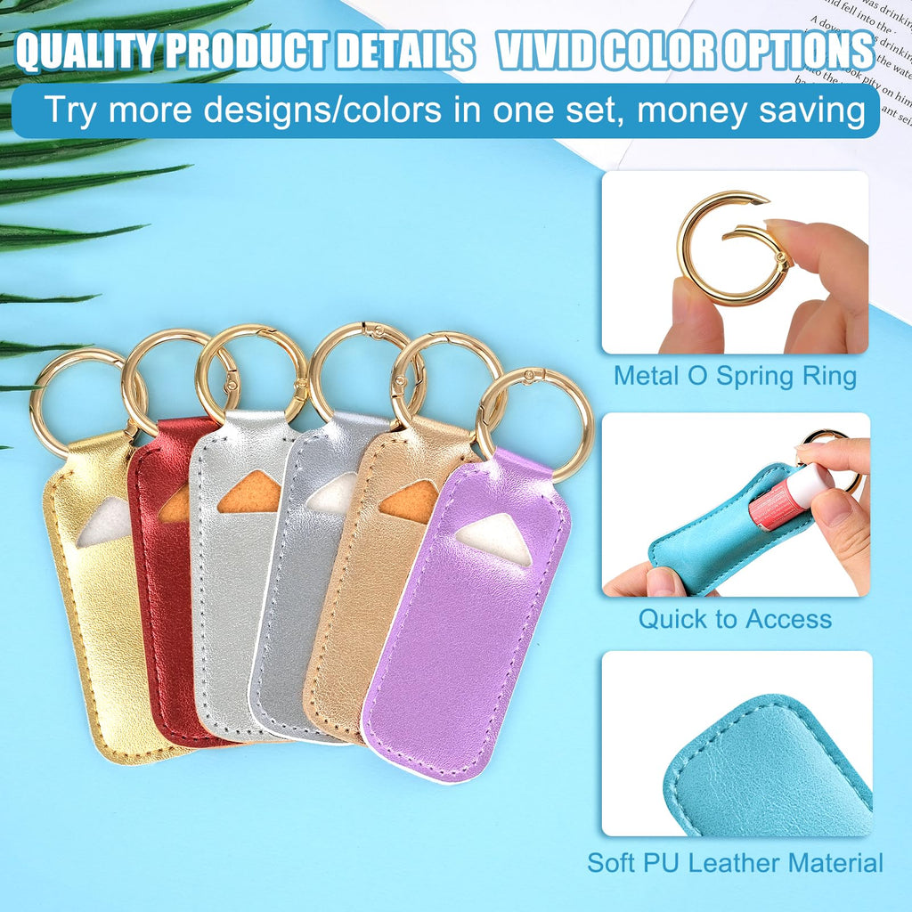 WK IEASON Lip Balm Holder Keychain Clip On PU Leather Lipstick Sleeve Pouch Lip Gloss Holder Lip Balm Sleeve Holder Keychain 3PCS（Purple/Silver/Gold）
