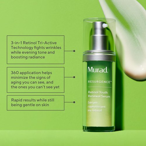 Murad Retinol Youth Renewal Serum - Fast-Acting Anti-Aging Treatment with Hyaluronic Acid - 1 oz