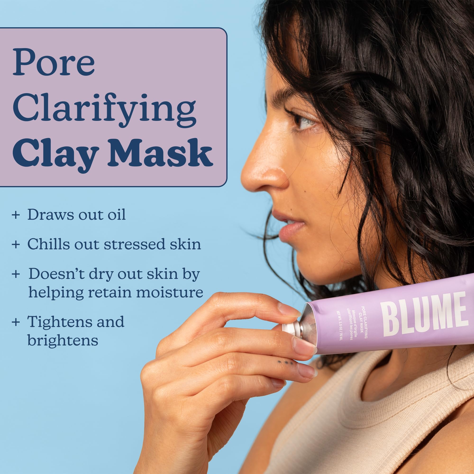 Blume Superpower Clay Mask - Detoxifying Pore Mask to Help Brighten & Balance Complexion - Clarifying Facial Mask with Bentonite & Kaolin Clay to Help Tone & Firm Skin (75g)