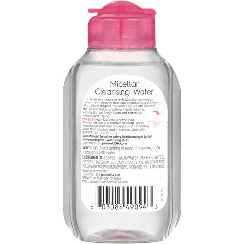 Garnier Micellar Cleansing Water - All-in-One Makeup Remover & Facial Cleanser for All Skin Types | 3.4 Fl Oz (100mL)