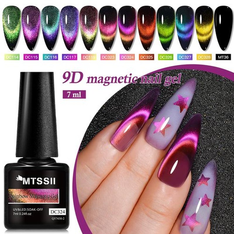 MTSSII Cat Eye Gel Polish Set,Magnetic Gel Nail Polish Kit with Magnet, Soak Off UV Cateye Gel Polish Kit Glitter Nail Art DIY Salon Gifts For Women 7ml/0.24fl.oz