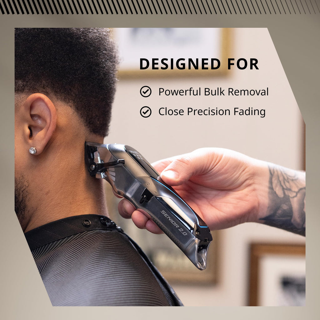 Wahl Professional Senior 2.0 Cordless Clipper, Carbon Steel DLC Coated Blade with Zero Gap Capability, Adjustable Taper Lever, Lithium Ion Power, Black and Metallic Silver