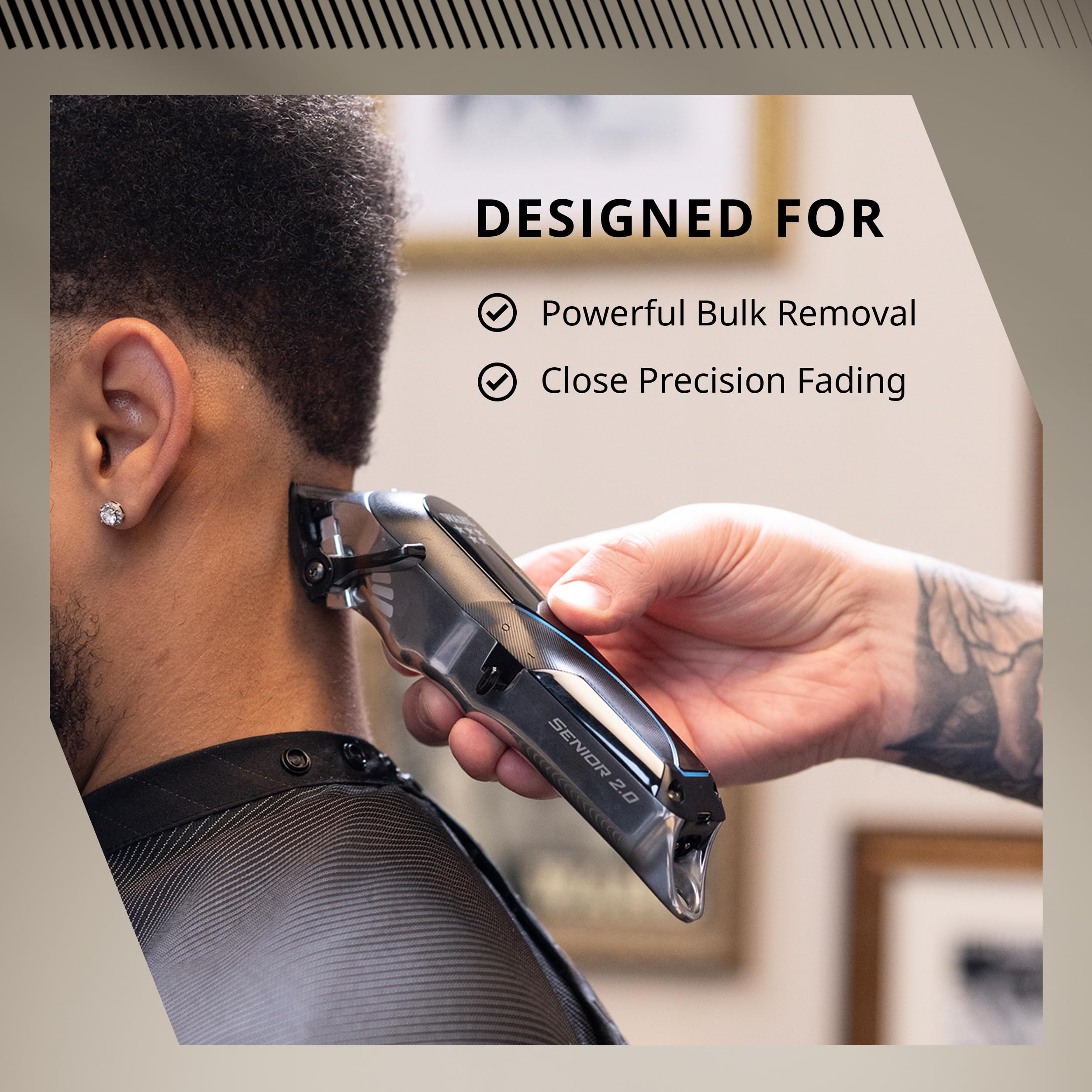 Wahl Professional Senior 2.0 Cordless Clipper, Carbon Steel DLC Coated Blade with Zero Gap Capability, Adjustable Taper Lever, Lithium Ion Power, Black and Metallic Silver