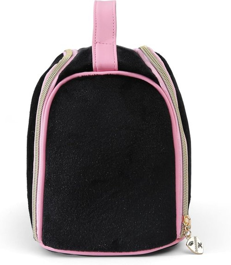 Juicy Couture Black Makeup Bag - Vintage Velour Cosmetics Organizer with Rhinestone Crown
