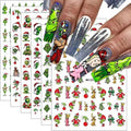 6 Sheets Christmas Nail Art Stickers Green Monster Nail Decals Cute Cartoon New Year Nail Art Designs Sticker Xmas Winter Nail Stickers Holiday Nail Supplies for Women DIY Manicure Decoration