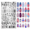 JERCLITY 6pcs 4th of July Nail Stamping Plates Independence Day Nail Stamping Kit Patriotic American Flag Star Statue of Liberty Image Plates Nail Art Design Template Print Nail Stamper Kit for Women