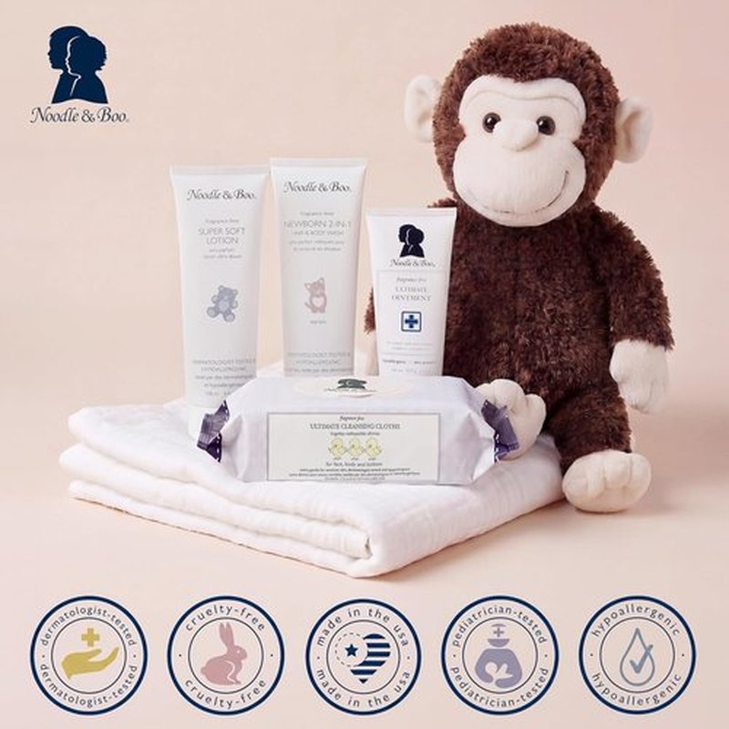Noodle & Boo Baby Skincare Bundle - Fragrance-Free 4-Piece Set for Sensitive Skin | Ointment, Shampoo, Lotion & Cloths