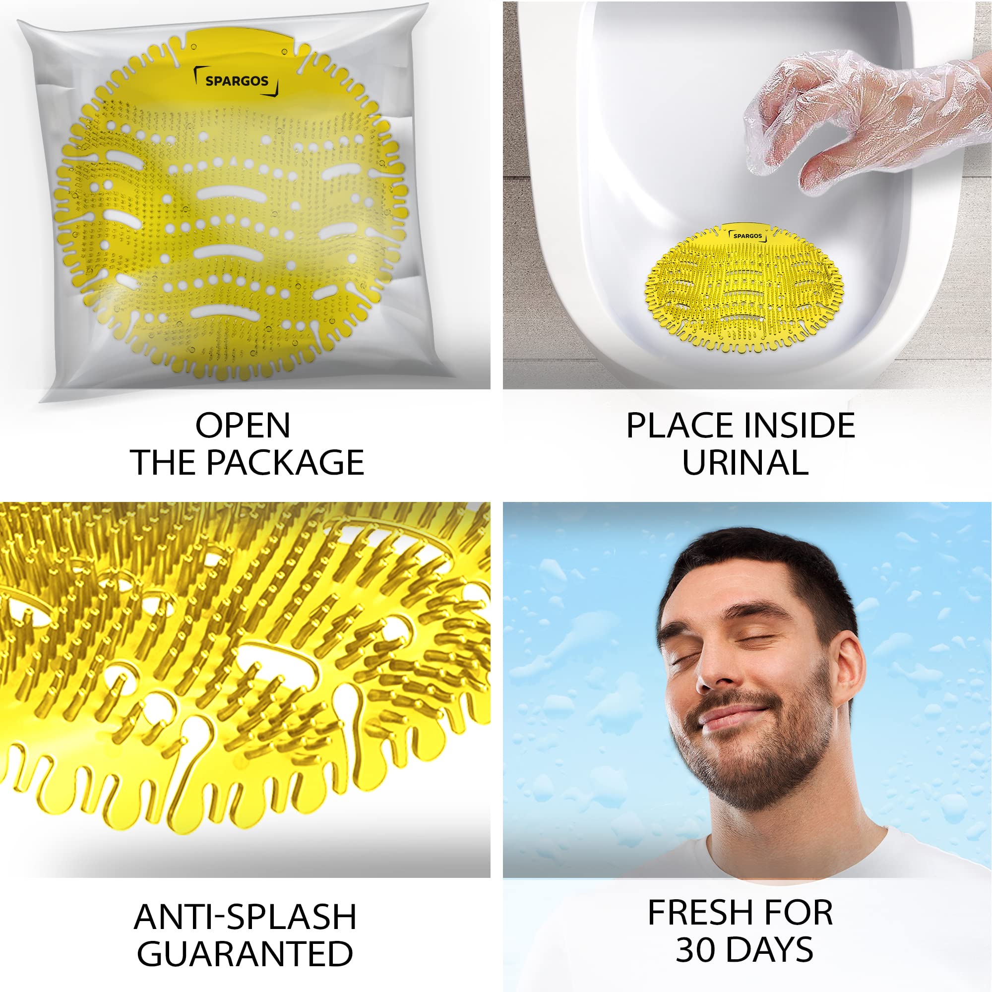 Urinal Screen Deodorizer (24 Pack) Urinal Cakes Fresh 3d Wave Anti-Splash Odor Protection for Toilets in Bathroom Office Stadiums Schools with Free Gloves - 12pcs Blue Ocean and 12pcs Yellow Lemon