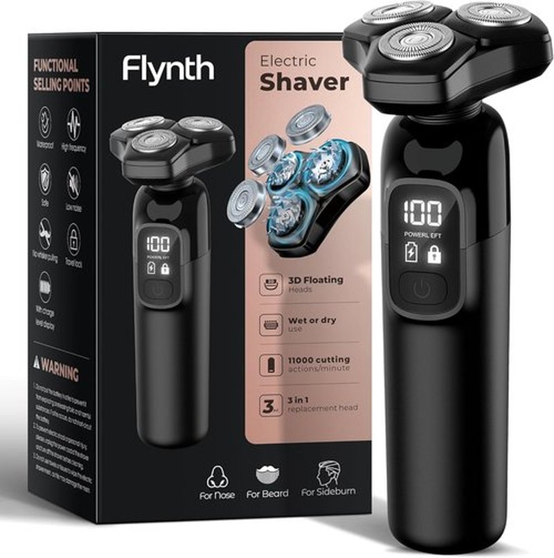 Flynth Electric Razor - 3-in-1 Cordless Shaver with 3-Blade Rotary Design | Wet/Dry, IPX7 Waterproof, Fast Charge Grooming Set
