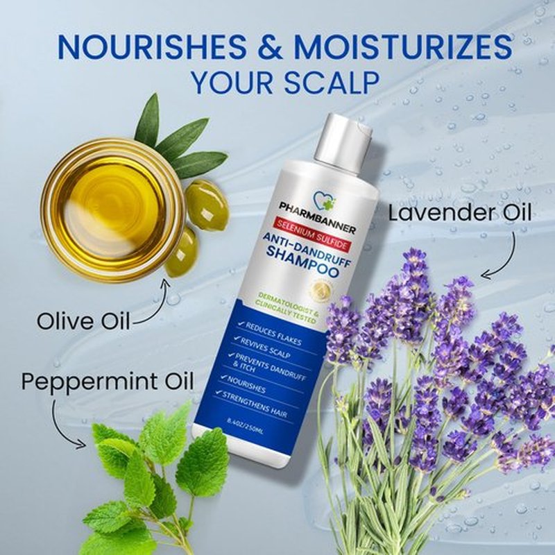 PHARMBANNER Anti-Dandruff Shampoo with Selenium Sulfide – Medicated Anti-Fungal Formula for Seborrheic Dermatitis & Folliculitis – Itchy, Flaky & Oily Scalp Relief – Menthol & Lavender Oil