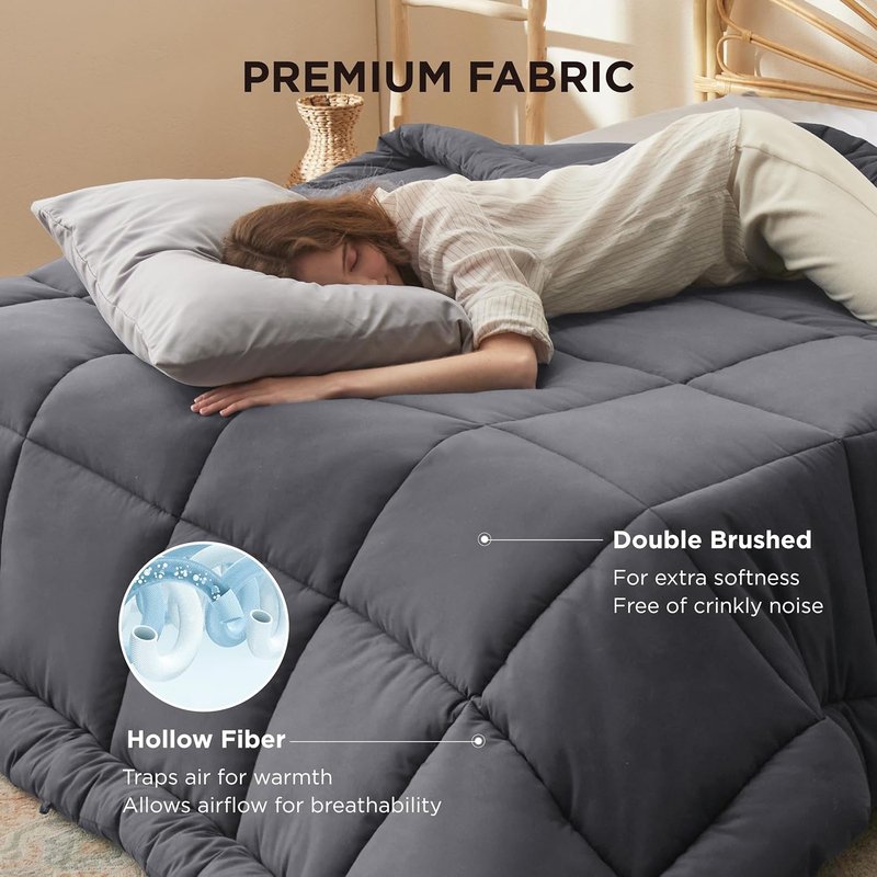 Bedsure Comforter Duvet Insert - All-Season Quilted Cal King Bedding, GentleSoft Down Alternative, Grey 96 x 102 Inches