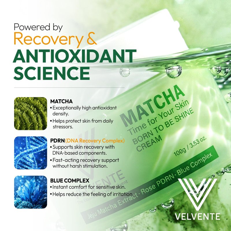 VELVENTE Matcha Hydrating Facial Moisturizer, Rose PDRN All-in-One Skin Face Cream for Redness, Dark Spot, Acne-Prone Skin, Brightening, Anti-Aging, Barrier Support Cream, Korean Skincare 3.53 oz